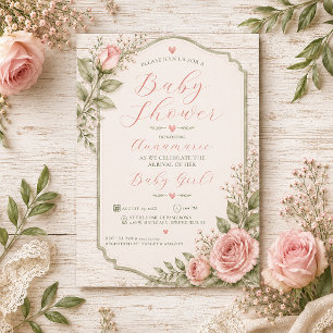 Rustic Pink Roses Baby Girl Baby Shower Invitation