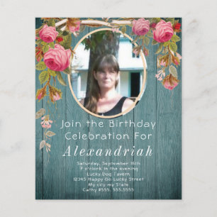 Rustic Pink Roses Blue Green Barn Wood Birthday