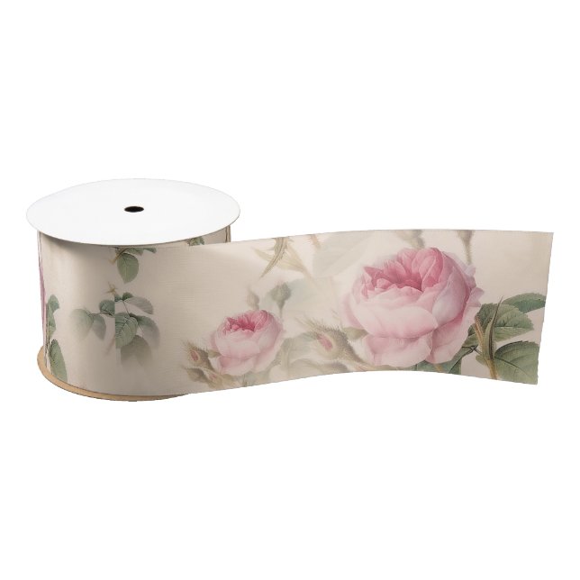 Rustic Pink Roses Satin Ribbon (Spool)