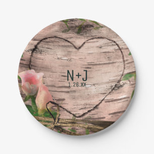 Rustic Pink Roses & Vines White Birch Reception Paper Plate