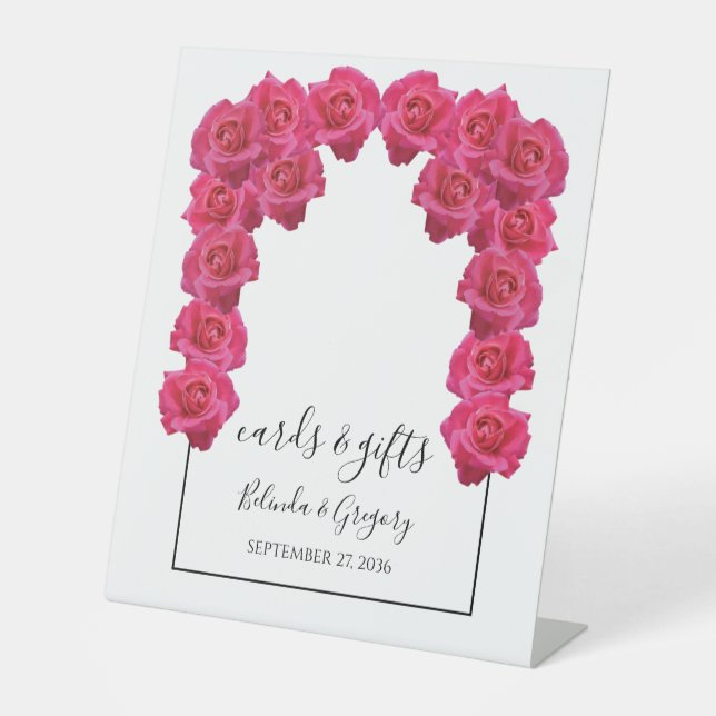 Rustic Pink Roses Wedding Cards & Gifts Pedestal Sign (Front)