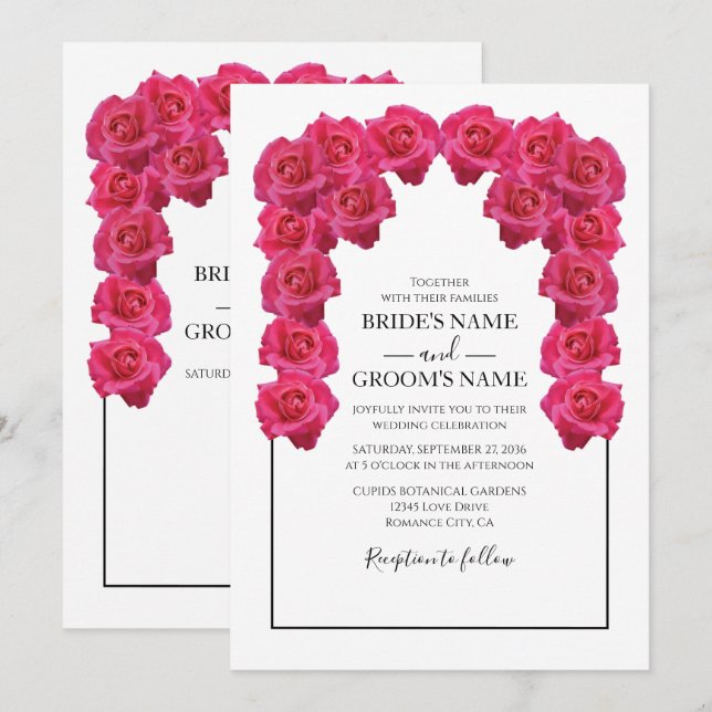 Rustic Pink Roses Wedding Invitations (Front/Back)