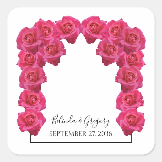 Rustic Pink Roses Wedding Square Sticker (Front)