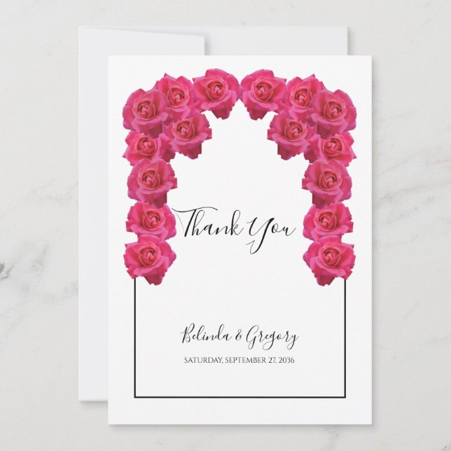 Rustic Pink Roses Wedding Thank You Card (Back)