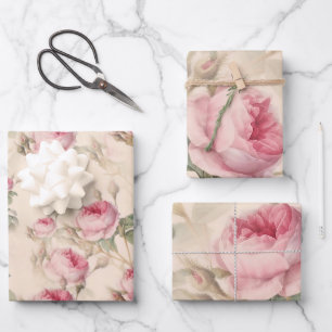 Rustic Pink Roses Wrapping Paper Sheet