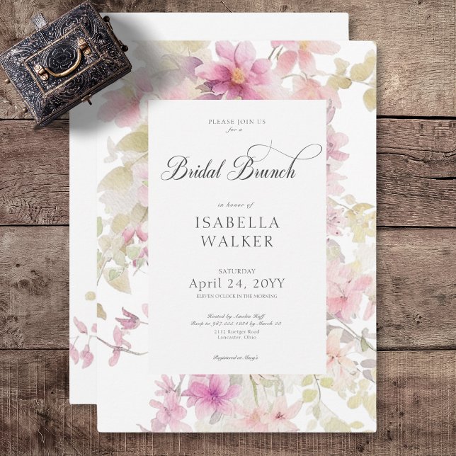 Rustic Pink & Sage Watercolor Floral Bridal Brunch Invitation (Rustic Pink & Sage Watercolor Floral Bridal Brunch Invitation)