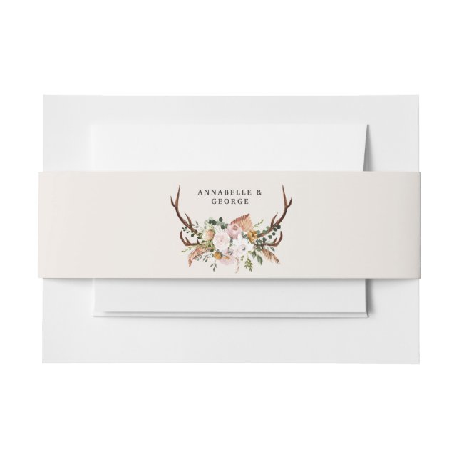 Rustic pink terracotta floral botanical wedding invitation belly band (Front Example)