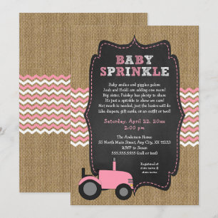 Rustic pink Tractor Baby Sprinkle Invitation