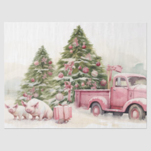 Rustic Pink Truck with Christmas Pines & Pigs Tissue Paper