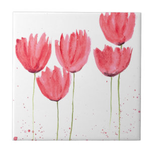 Rustic pink Tulips flowers chic ceramic tile