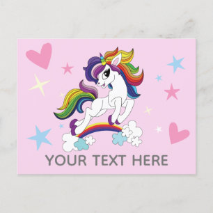 Rustic Pink Unicorn and Stars Illustration Postcard