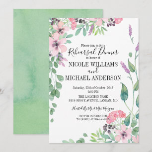 RUSTIC pink watercolor bouquet Rehearsal Dinner Invitation