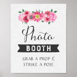 Rustic Pink Watercolor Floral Photo Booth Sign
