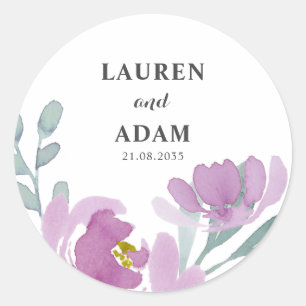 Rustic Pink Watercolor Floral Wedding  Classic Round Sticker