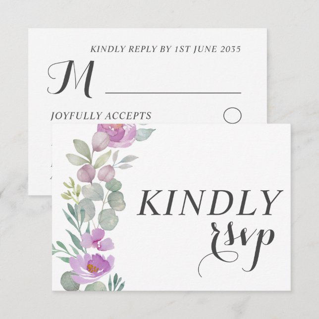 Rustic Pink Watercolor Floral Wedding RSVP Card (Front/Back)