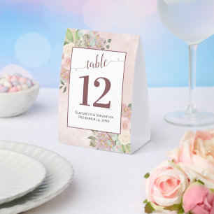 Rustic Pink Watercolor Floral Wedding Table Number