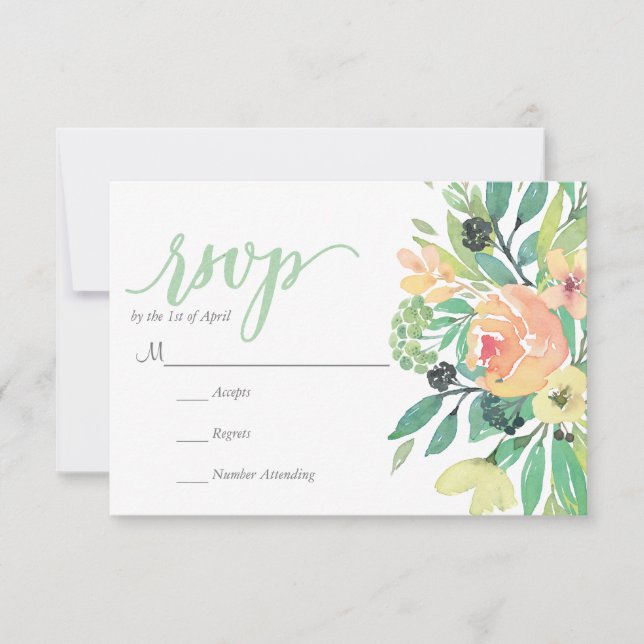 RUSTIC pink watercolor flowers foliage RSVP Card (Front)