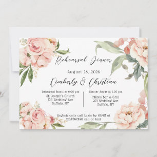 Rustic Pink Watercolor Peony Rehearsal Dinner Invitation