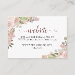 Rustic Pink Watercolor Roses Wedding Website Enclosure Card