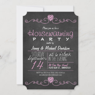 Rustic Pink & White Chalkboard Housewarming Party Invitation