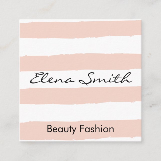 Rustic Pink White Stripes Square Business Card (Front)
