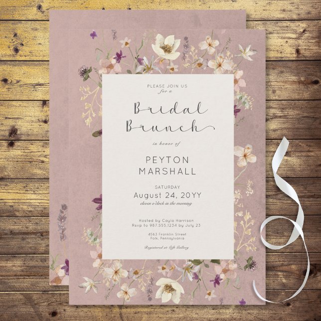Rustic Pink Wildflower Frame Bridal Brunch Invitation (Rustic Pink Wildflower Frame Bridal Brunch Invitation)