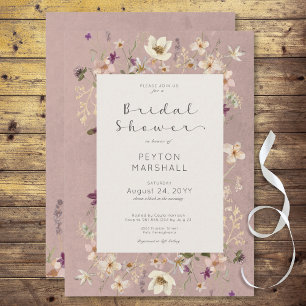 Rustic Pink Wildflower Frame Bridal Shower Invitation