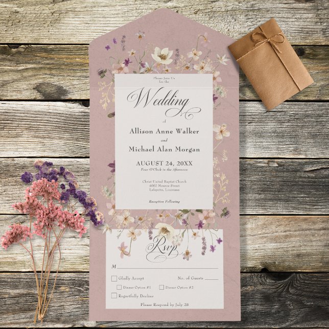 Rustic Pink Wildflower Frame Dinner All In One Invitation (Creator Uploaded)