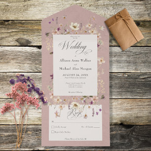 Rustic Pink Wildflower Frame No Dinner All In One Invitation