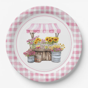 Rustic Pink Wildflower Sunflowers Farmers Market Paper Plate