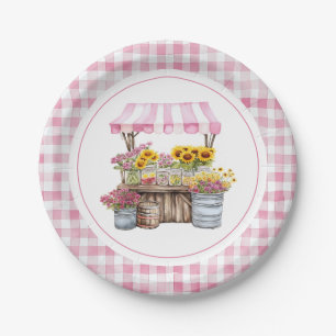 Rustic Pink Wildflower Sunflowers Farmers Market Paper Plate