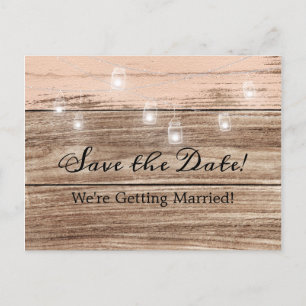 Rustic Pink Wood and Lanterns Announcement Postcard