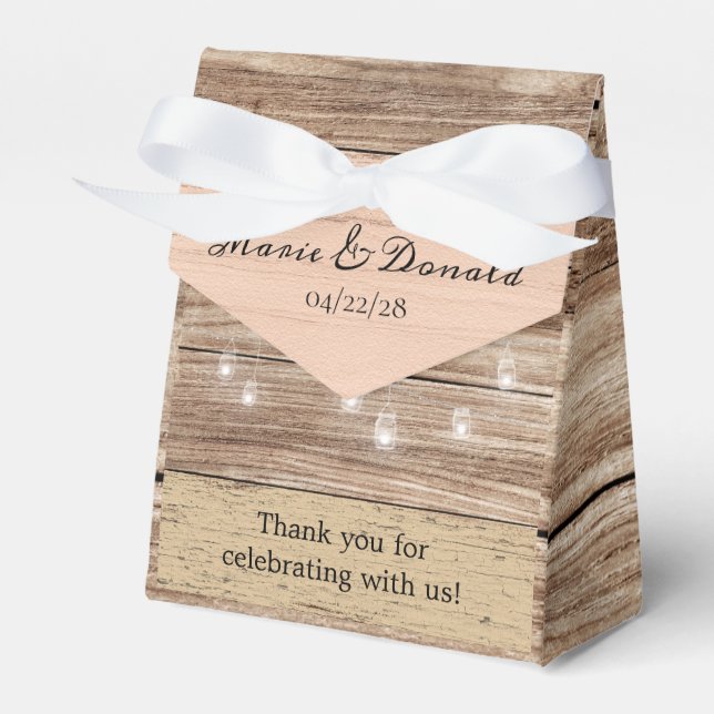 Rustic Pink Wood and Lanterns Favour Box (Front Side)