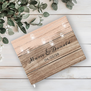 Rustic Pink Wood and Lanterns Guest Book