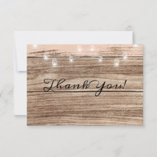 Rustic Pink Wood and Lanterns Thank You Card