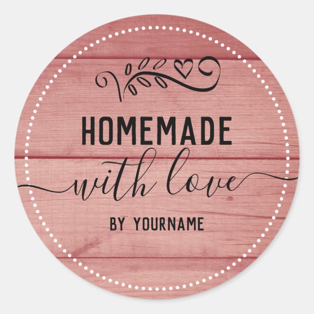 Rustic Pink Wood Homemade Love Business Classic Round Sticker (Front)