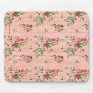 Rustic Pink Wood Roses Mouse Mat