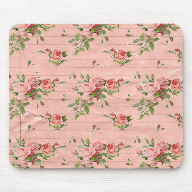 Rustic Pink Wood Roses Mouse Mat (Front)