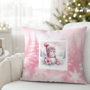 Rustic Pinkmas Winter Forest Kids Holiday Pillow