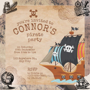 Rustic Pirate Birthday Party with Vintage Ship  Invitation