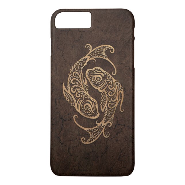 Rustic Pisces Zodiac Sign on Stone Effect Case-Mate iPhone Case (Back)