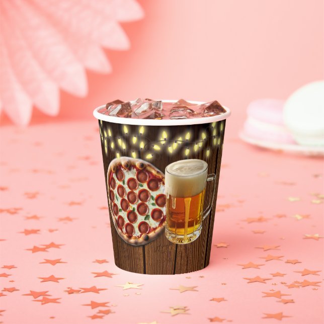Rustic Pizza & Beer Baby Shower Paper Cups (Insitu)