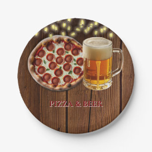 Rustic Pizza & Beer Baby Shower Paper Plate
