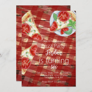 Rustic Pizza Slices Birthday Party Script   Invitation