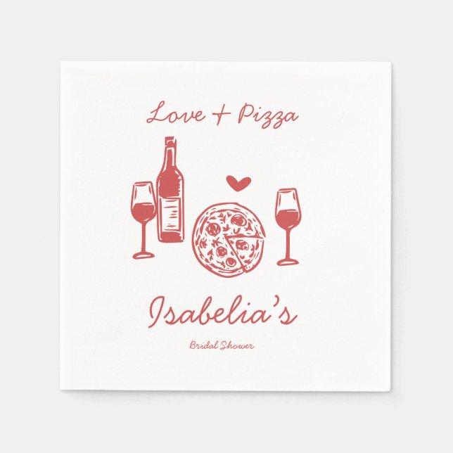 Rustic Pizza & Wine Bridal Shower Napkin (Front)