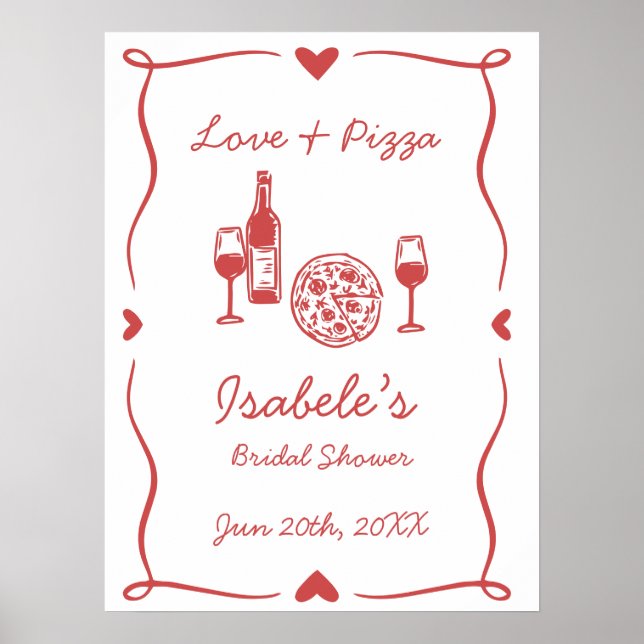 Rustic Pizza & Wine Bridal Shower Poster (Front)