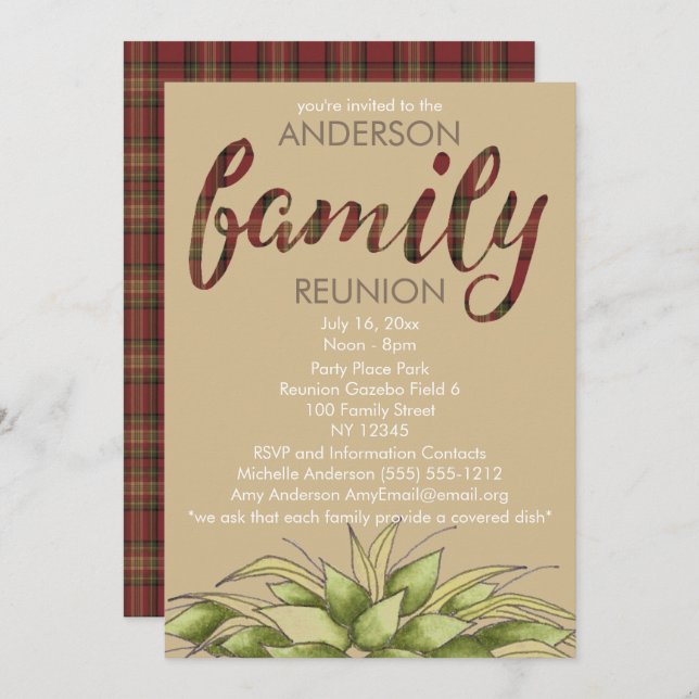 Rustic Plaid and Leaf Country Family Reunion Invitation (Front/Back)
