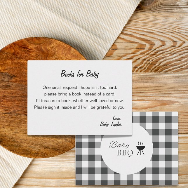 Rustic Plaid Baby BBQ Bring a Book Enclosure Card (Creator Uploaded)