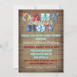 Rustic Plaid Baby Boy Baby Shower Invitations
