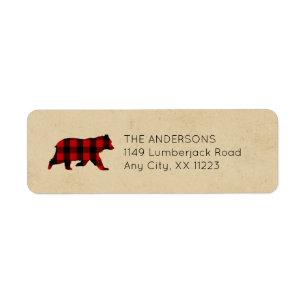 Rustic Plaid Bear return address label